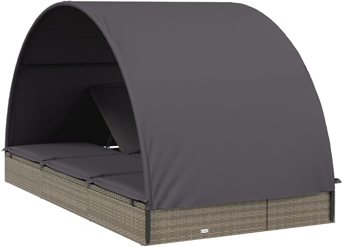 2-Person Adjustable Outdoor Chaise Lounge, 83" Gray PE Rattan Sunbed with Multi-Position Backrest & Cushions - Photo 8