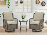 GAOMON 3 Piece Outdoor Patio Set, Wicker Rocking Bistro Set with 2 Swivel Chairs & Tempered Glass Top Table - Photo 8