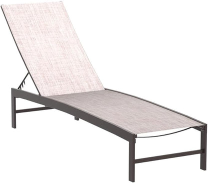 Crestlive Products Lounge Chair Outdoor Set of 2, Metal Pool Chaise Lounge Chairs, Adjustable Five-Position Tanning Recliner, All Weather for Patio, Beach, Yard, Pool (Beige)