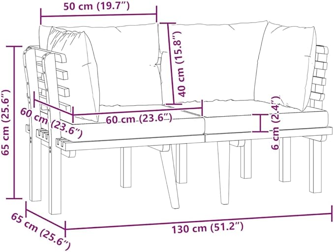 2-Seater Garden Sofa with Dark Grey and White Cushions, Solid Acacia Wood Frame, Rustic Outdoor Furniture for Patio - Photo 2