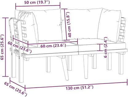2-Seater Garden Sofa with Dark Grey and White Cushions and Natural Acacia Wood Frame, Rustic Outdoor Furniture for Patio and Balcony, Weather-Resistant Comfortable Seating