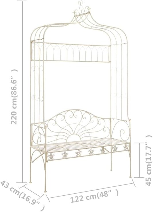 Wrought Iron Garden Bench, 2-Seater Outdoor Metal Patio Furniture with Antique White Finish, Vintage Style Backyard Seating for Garden, Porch and Lawn