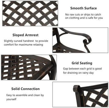 40.5" Outdoor Garden Bench, Patio Furniture Cast Aluminum Bench with Mesh Backrest, Weather Proof 2-Person Outdoor Loveseat with Anti-Rust for Park, Porch, Pool, Backyard