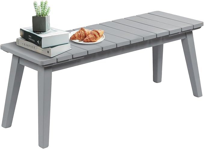 VINGLI Outdoor Wooden Bench, 45” 2-Person Backless Dining Bench, Weatherproof Outdoor Patio Bench for Porch Entryway Garden (1, Gray)