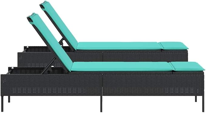 Patio Sun Lounger Set of 2 with Blue Cushions, Adjustable Backrest Outdoor Furniture for Garden, Poolside, Balcony - Photo 5