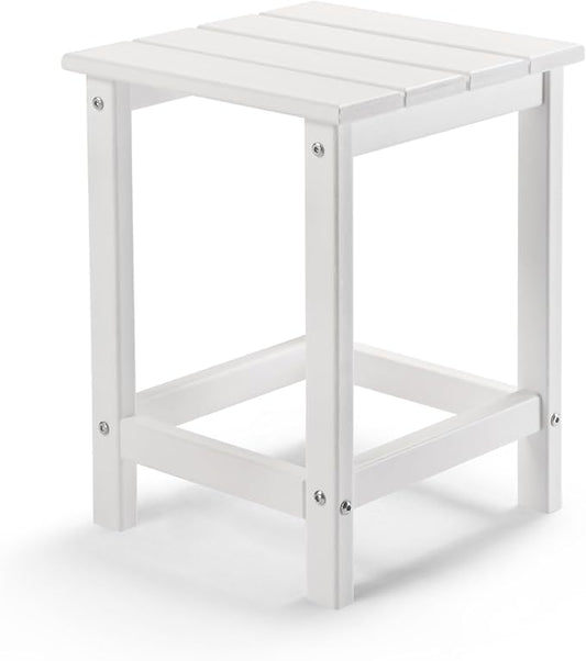 Outvita Adirondack Side Table, 14 Inch Square Outdoor End Table, HDPE Weather Resistant Coffee Table for Patio Balcony Deck Garden, White
