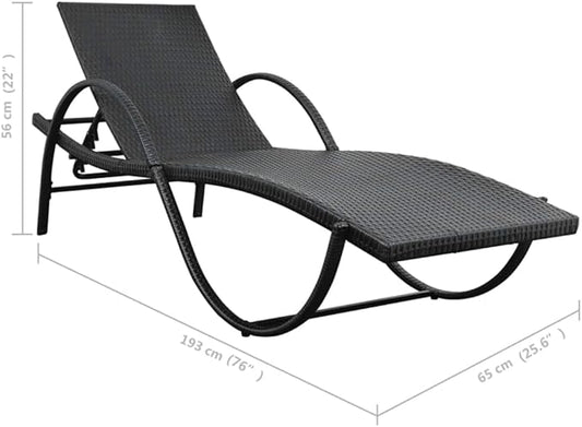 Sun Lounger Outdoor Chaise,Outdoor Lounge Chairs Set of 2,Chaise Lounge,Lounge Chairs for Outside,Pool Lounge Chairs,Outdoor Chaise Lounge,with Cushion & Table Poly Rattan Black