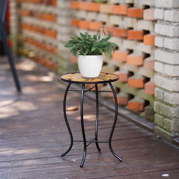 12 Inch Round The Sun Glass Side Table, Patio Small Table, Outdoor Side Table, Outdoor Bar Table - Photo 6