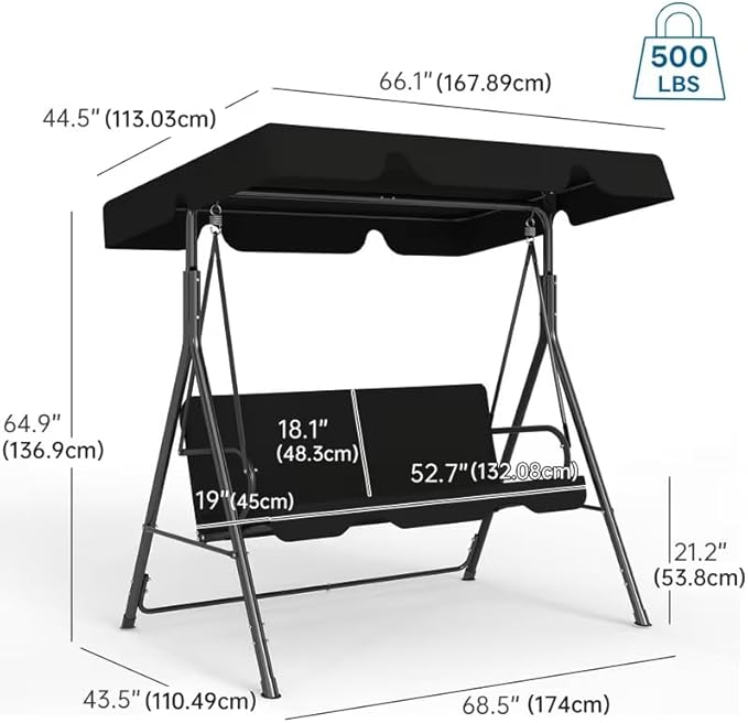 Durable Outdoor Glider Swing with Canopy，Patio Garden Bench and Stand for Backyard, Porch, or Lawn - Photo 5