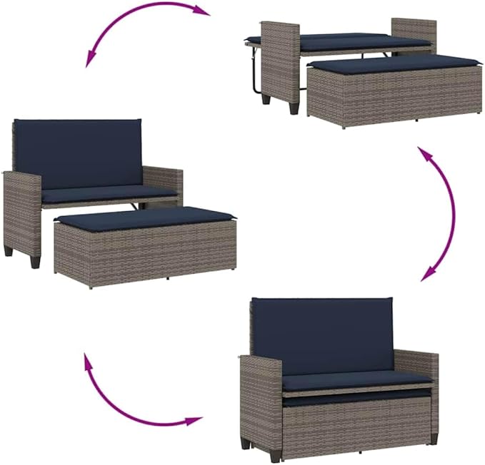 Patio Bench Gray PE Rattan Compact Outdoor Benches Yard Bench for Courtyard Lawn