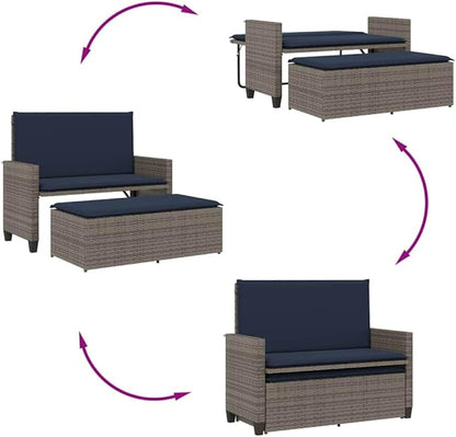 Patio Bench Gray PE Rattan Compact Outdoor Benches Yard Bench for Courtyard Lawn
