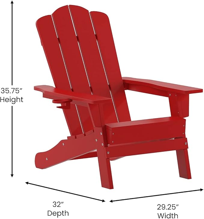 Flash Furniture Newport Adirondack Chairs with Cup Holders, Weather Resistant Poly Resin Adirondack Chairs, Set of 2 - Photo 3