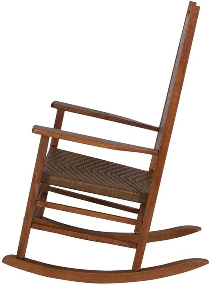 Pemberly Row Traditional Hardwood Outdoor Rocking Chair, Brown Finish, 45.25"H x 27"W x 34"D, Durable Kiln-Dried Wood, Weather-Resistant Porch Rocker, Ergonomic Design for Patio, Garden, or Deck Use