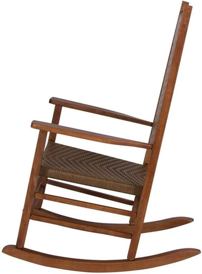 Pemberly Row Traditional Hardwood Outdoor Rocking Chair, Brown Finish, 45.25"H x 27"W x 34"D, Durable Kiln-Dried Wood, Weather-Resistant Porch Rocker, Ergonomic Design for Patio, Garden, or Deck Use