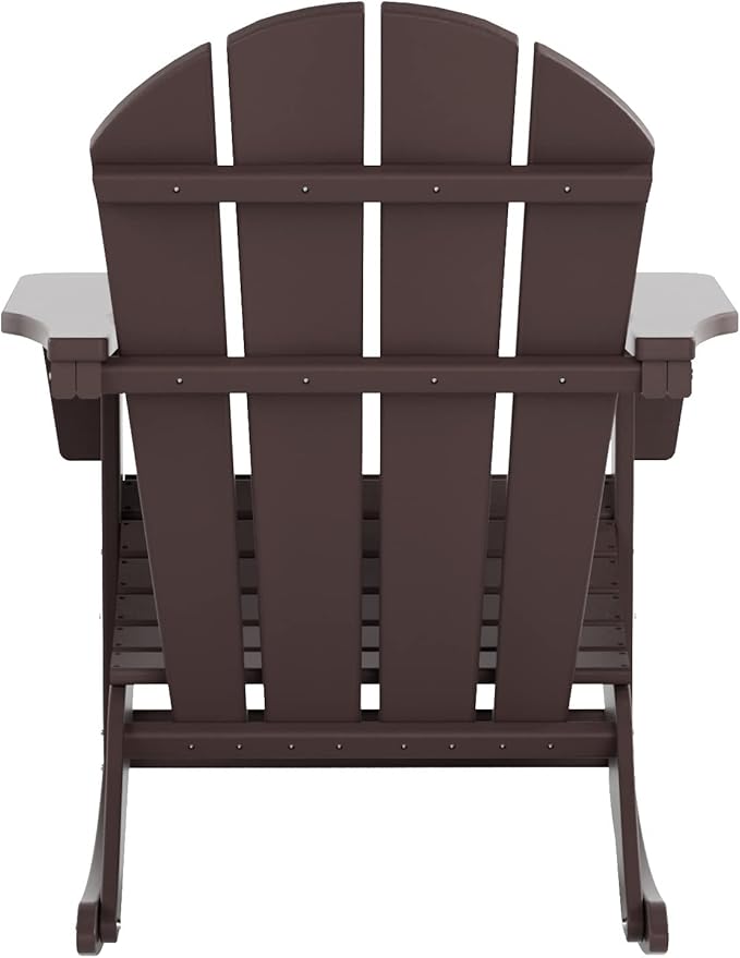 WO WESTIN OUTDOOR HDPE Laguna Outdoor Rocking Poly Adirondack Chair with Side Table 3-Piece Set, Dark Brown