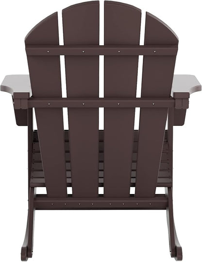 WO WESTIN OUTDOOR HDPE Laguna Outdoor Rocking Poly Adirondack Chair with Side Table 3-Piece Set, Dark Brown