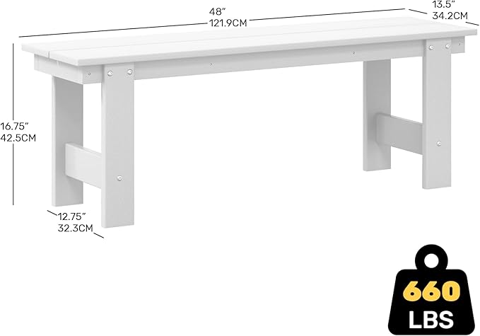 Costaelm Garden Bench, Front Porch Bench Entryway Park Bench, Patio Backless Garden Seat for Outdoors/Indoor, Low Farmhouse Bench, White