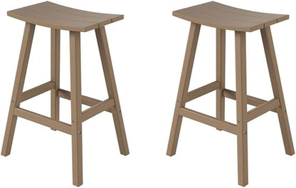 Costaelm All-Weather Bar Stools Set of 2, 29" Height Outdoor Bar Stools, Adirondack Poly Patio Bar Stool for Patio, Deck, Kitchen Counter and Garden, Weathered Wood