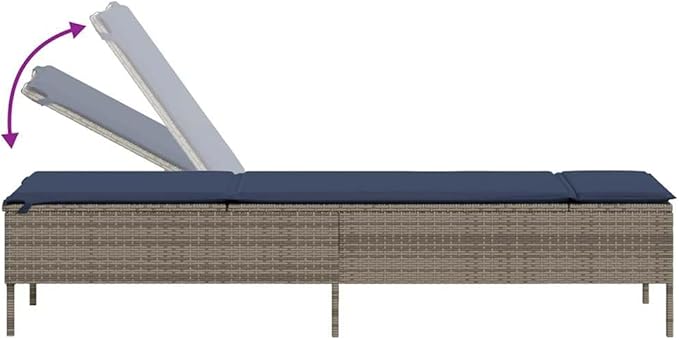 Gray PE Rattan Sun Lounger with Multi-Position Backrest, 78 x 31 x 15 in Outdoor Chaise Lounge Set with Side Table - Photo 6