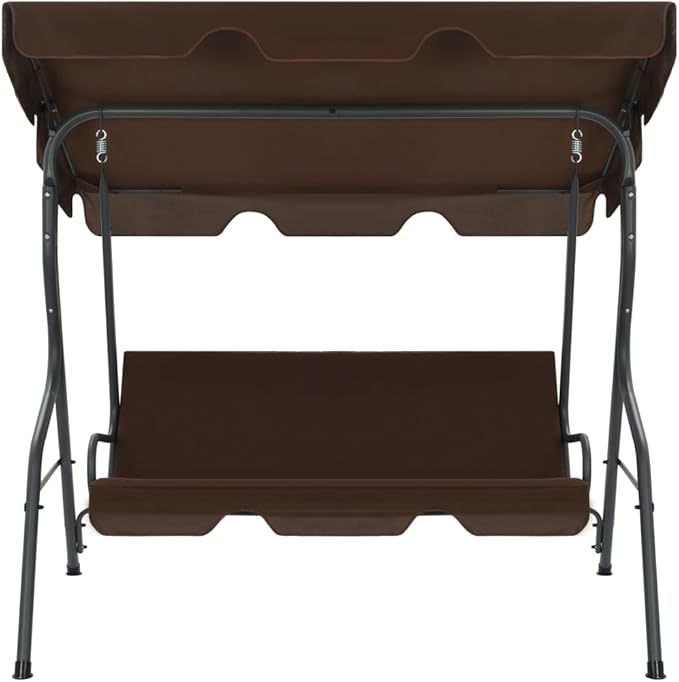 3-Seater Garden Swing Bench with Adjustable Canopy, Outdoor Patio Porch Seat, Coffee Powder-Coated Steel Frame, Weather-Resistant Furniture, 551 lbs Capacity