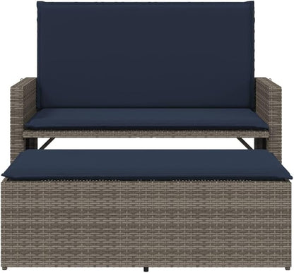 Patio Bench Gray PE Rattan Compact Outdoor Benches Yard Bench for Courtyard Lawn