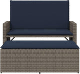 Garden Bench Deck Bench Patio Bench with Cushions and Footstool Gray Poly Rattan - Photo 5