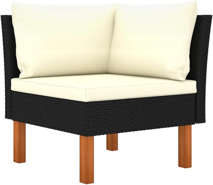 3-Piece Outdoor Lounge Set, Black and Cream Patio Sectional Sofa, 23.6x23.6x12.6 in PE Rattan & Steel Frame, Quick-Assembly Backyard or Balcony Couch for Garden, Deck and Terrace