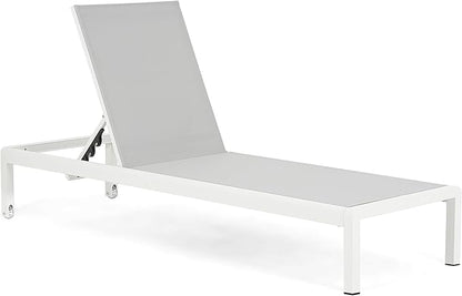 Christopher Knight Home Set of 2 Berton Outdoor Mesh Seat Chaise Lounge Chairs, Patio Adjustable Aluminum Frame Single Lounge Sofa, Poolside/Garden/Backyard Seating, All-Weather Furntiure, Gray+White