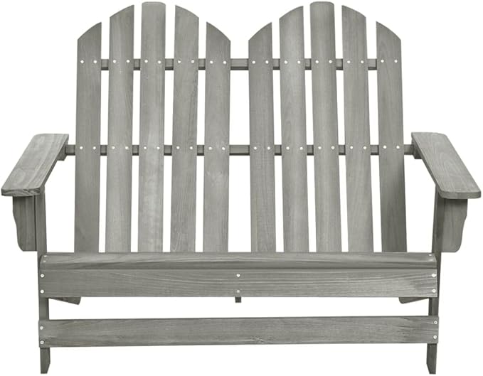 2-Seater Patio Adirondack Chair Solid Fir Wood Gray Outdoor Furniture Lounge Chair Garden Seating for Patio, Backyard - Photo 3