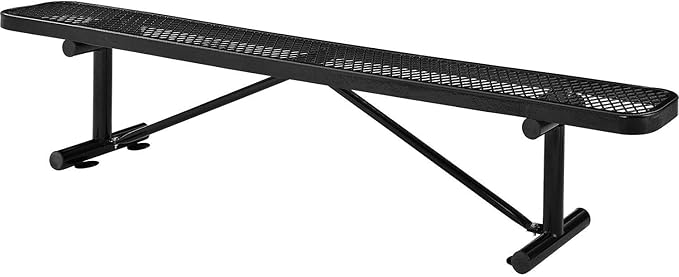 Global Industrial 8'L Heavy Duty Expanded Metal Mesh Flat Bench with Steel Frame, Portable Outdoor Bench, 1000 lbs Capacity, Black, 96" L x 14-1/2"W x 18" H