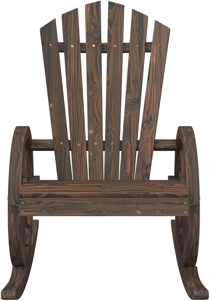 Burnt Wood Color Solid Fir Wood Adirondack Chair with Rocking Feature for Outdoor Patio and Garden Relaxation, Ergonomic Design Farmhouse Style Seating Furniture