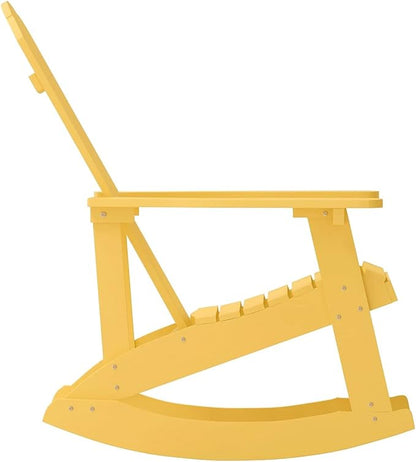 Flash Furniture Savannah Poly Resin Wood Adirondack Rocking Chair - All Weather Yellow Polystyrene - Stainless Steel Hardware - Set of 2