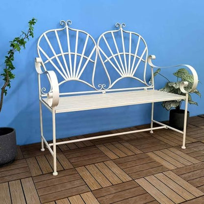 Sturdy Metal Outdoor Garden Bench for 2, Weatherproof Iron Frame with Backrest & Armrests, Perfect for Park, Yard, Porch, Lawn - 661 lb Capacity (White)
