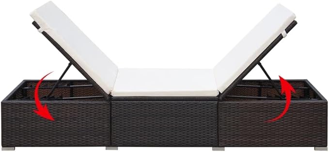 Oversized PE Rattan Sunlounger 23.6x76.8x12.2 in Brown Cream, Adjustable Backrest, Removable Cushion - Photo 6