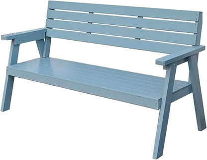 Outdoor Garden Bench, Patio Bench, Park Wooden Bench with Sturdy Backrest Armrests, for Lawn, Balcony, Yard, Bench Chair with Slatted Design(Light Blue)