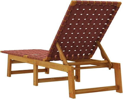 Adjustable Red Outdoor Chaise Lounge 21.7"x61.8"x34.3" Solid Acacia Wood Frame w/UV Olefin Cushion Modern Sun Lounger for Patio Garden Poolside Backyard