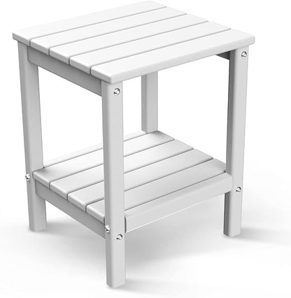 BRIOPAWS Outdoor-Side-Table | Small | HDPE Plastic | Patio End-Table | 2-Shelf Adirondack Outside Tables | All Weather | for Poolside Front Porch Indoor Living Room | 14" x 13" | White