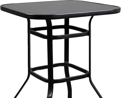 VINGLI 32" Outdoor Patio Bar Height Table, Square Tempered Glass Metal Table for Patio, Backyard, Poolside and Garden (Black)…