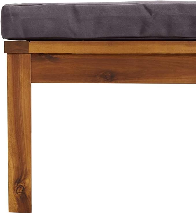 Dark Grey Acacia Wood Outdoor Ottoman 25.6 x 25.6 x 11.4 in Square Patio Footrest Thick Cushioned Weather-Tolerant - Photo 5