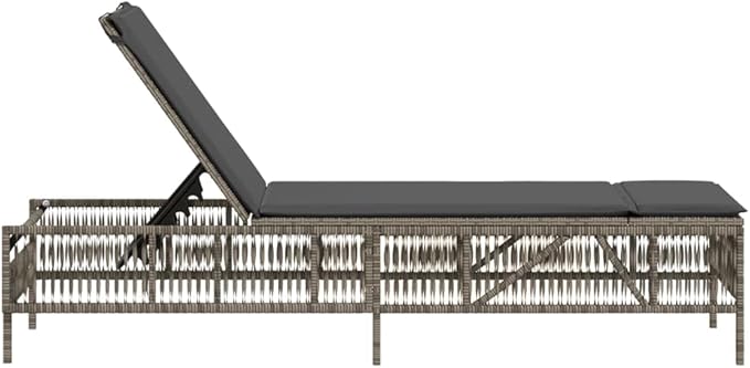 Adjustable Sun Lounger with Removable Cushion Covers, Grey PE Rattan Outdoor Chaise Lounge 77.9 x 21.7 x 37.8 in - Photo 5