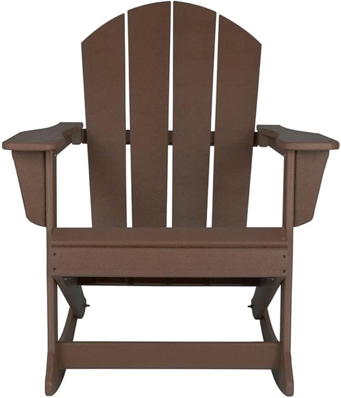 Costaelm Outdoor Adirondack Chair, All Weather Resistant Classic Balcony Chair and Fire Pit Chairs, Adirondack Plastic Outdoor Porch Furniture Rocking Chair High Back HDPE Poly Lumber, Dark Brown