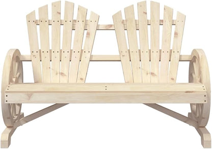 Natural Wood Solid Fir Wood 2-Seater Garden Adirondack Chair for Patio, Ergonomic Backrest and Durable Construction for Outdoor Relaxation