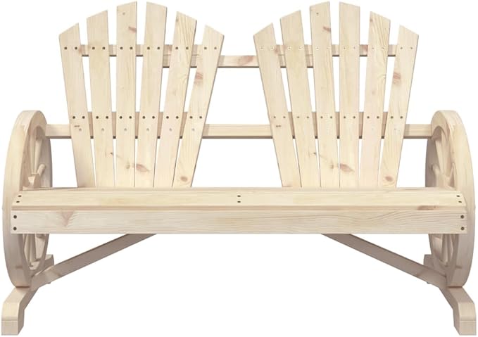 Natural Wood Solid Fir Wood 2-Seater Garden Adirondack Chair for Outdoor Patio - Photo 5