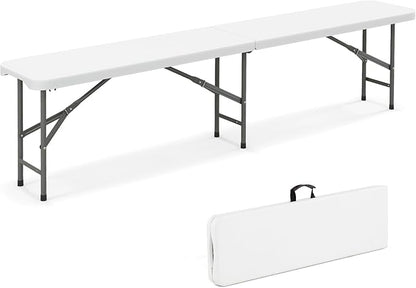 Giantex 6 FT Plastic Folding Bench, HDPE Portable Seat w/Metal Legs, Fold-in-Half Outdoor Bench for Picnic, Garden, Camping, Party Sport Events, 1320 lbs Capacity, No Assembly (1, White)
