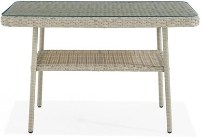 Alaterre Furniture "Windham All-Weather Wicker Outdoor 26"" H Cocktail Table with Glass Top", light gray