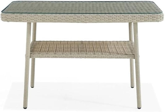 Alaterre Furniture "Windham All-Weather Wicker Outdoor 26"" H Cocktail Table with Glass Top", light gray