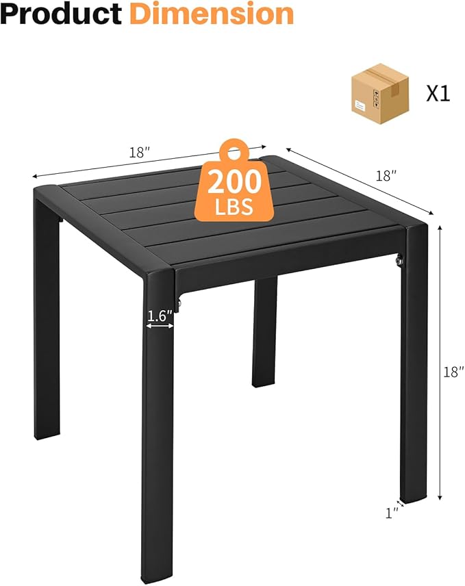 Outdoor Side Table, Never-Rust Aluminum Patio Side Table, Pool End Table with Slatted Top, Modern Outdoor Porch Tables for Beach, Poolside, Deck, Yard