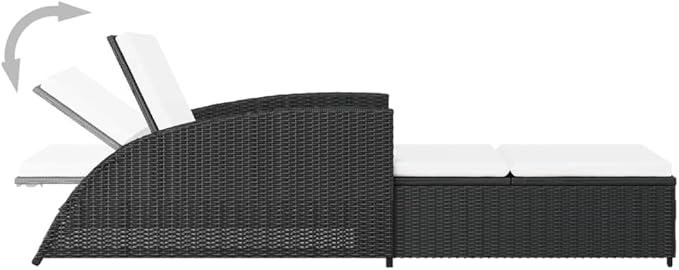 Ergonomic Outdoor Chaise Lounge with Adjustable Backrest, 79" Extra Long Black Poly Rattan Sun Lounger, Cream Cushioned Patio Furniture, Steel Frame for Pool Garden Deck