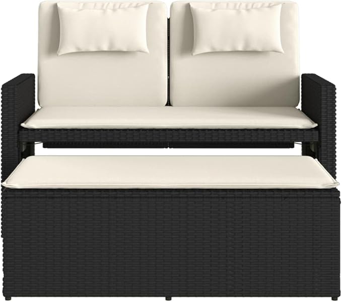 Reclining Patio Bench with Cushions Black Poly Rattan Garden Bench Deck Bench Porch Bench Outdoor Bench for patios - Photo 4