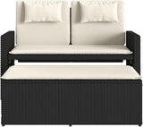 Garden Bench Deck Bench Reclining Patio Bench with Cushions Black Poly Rattan - Photo 6